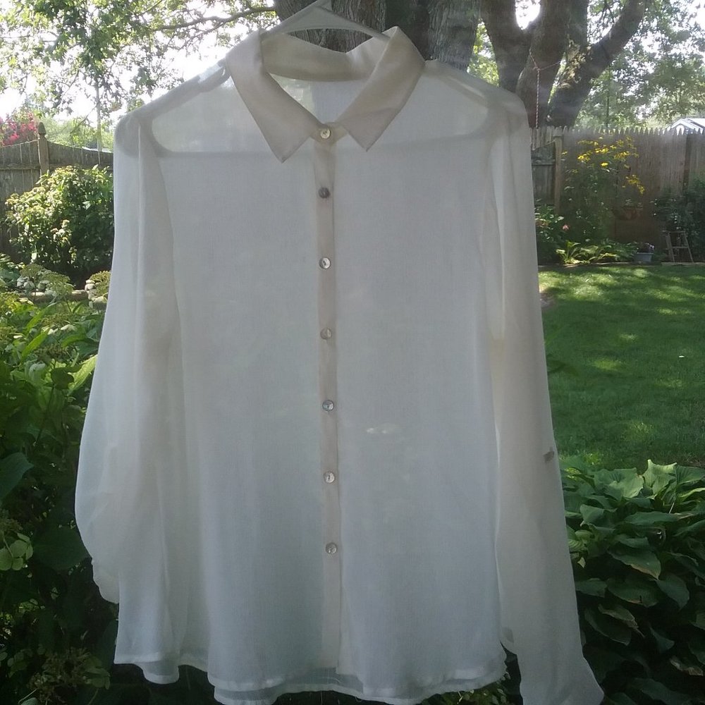 Sheer long sleeved blouse; Cream  Size Med.